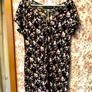 Dress, Midi, [Cheerful] Cherry Blossom Design on black, ruffley sleeves